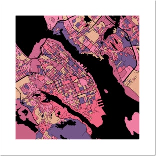 Halifax Map Pattern in Purple & Pink Posters and Art